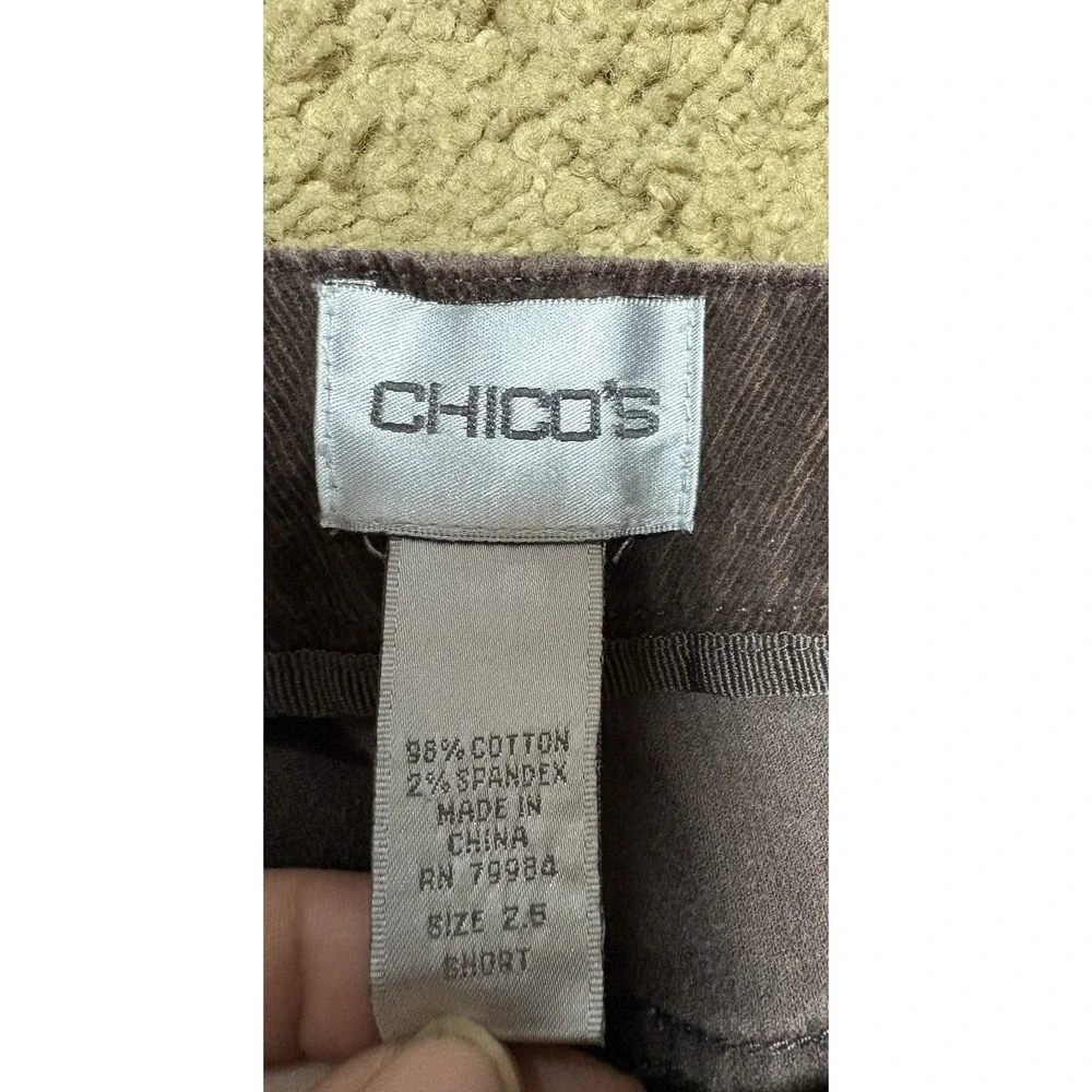 Chicos Corduroy Pants Women 2.5/14 Short Brown Mid-Rise Bootcut Pockets‎ 90's
